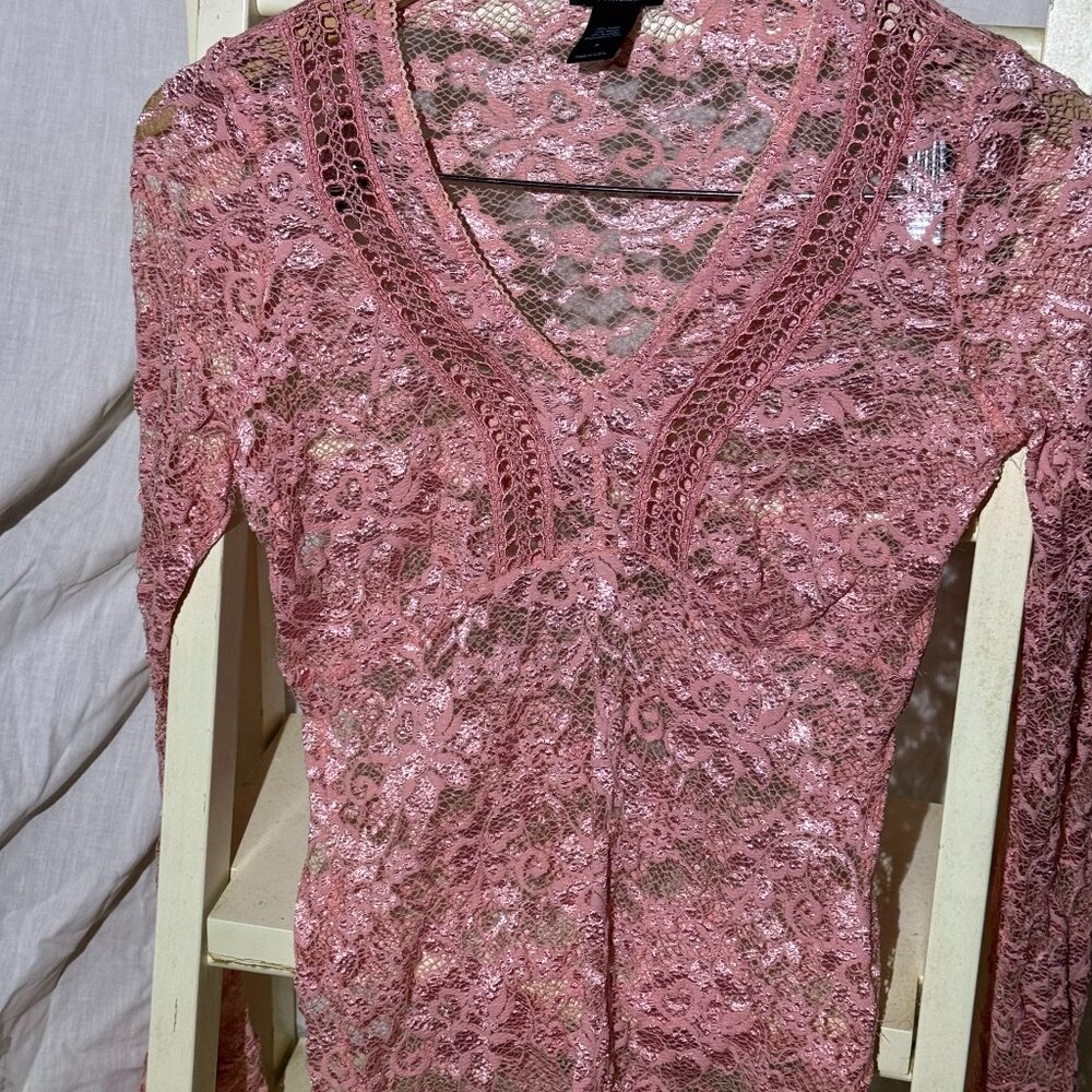 Sheer Lace V-neck Long Sleeve Blouse